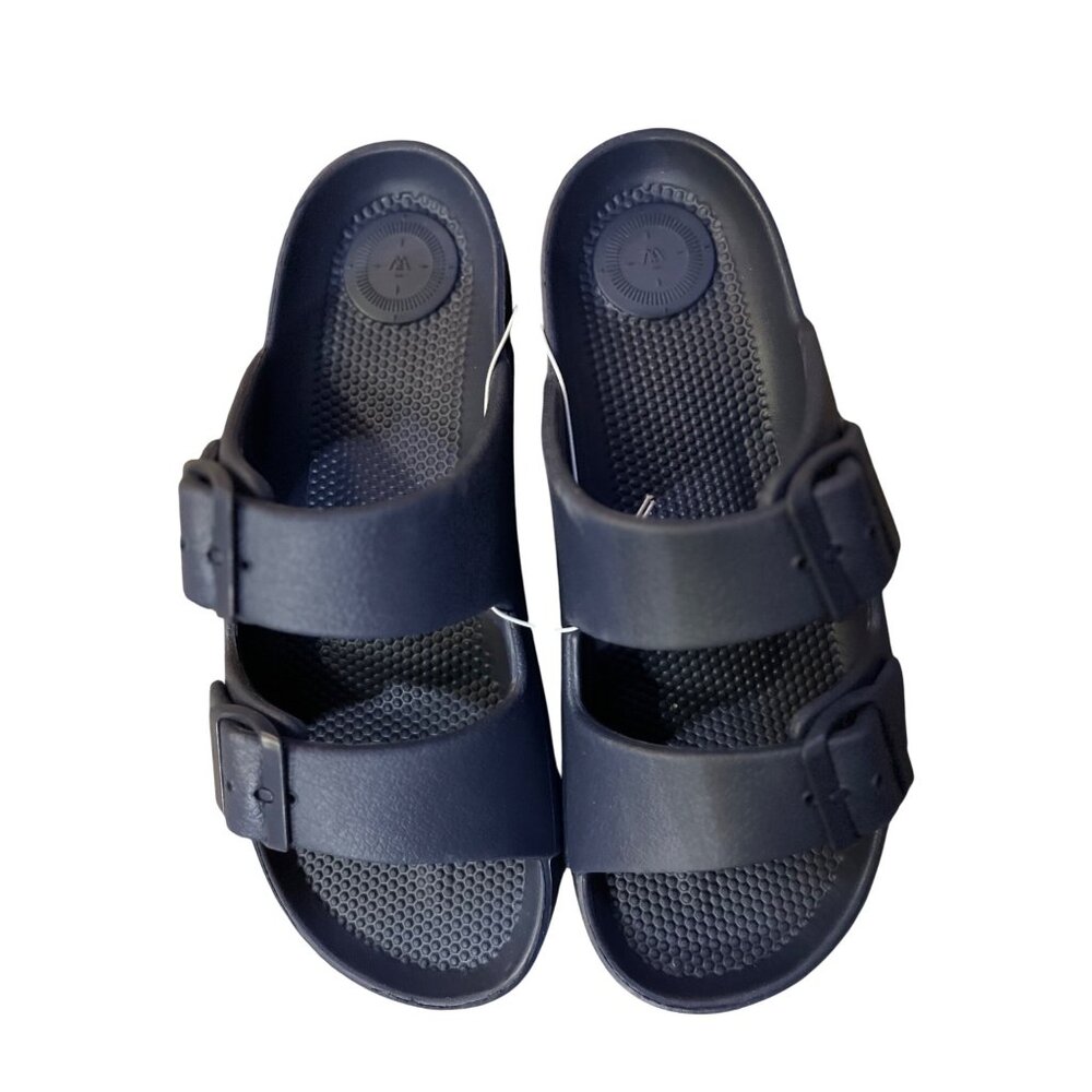 Totes Sandals Womens 8 Navy Blue Everywear Double Buckle Slide Waterproof Used - Picture 3 of 8